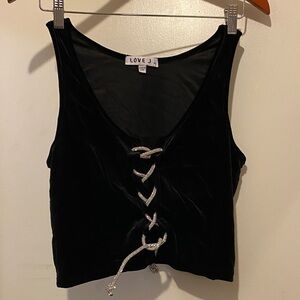 Love J Black Velvet Lace-Up Crop Top